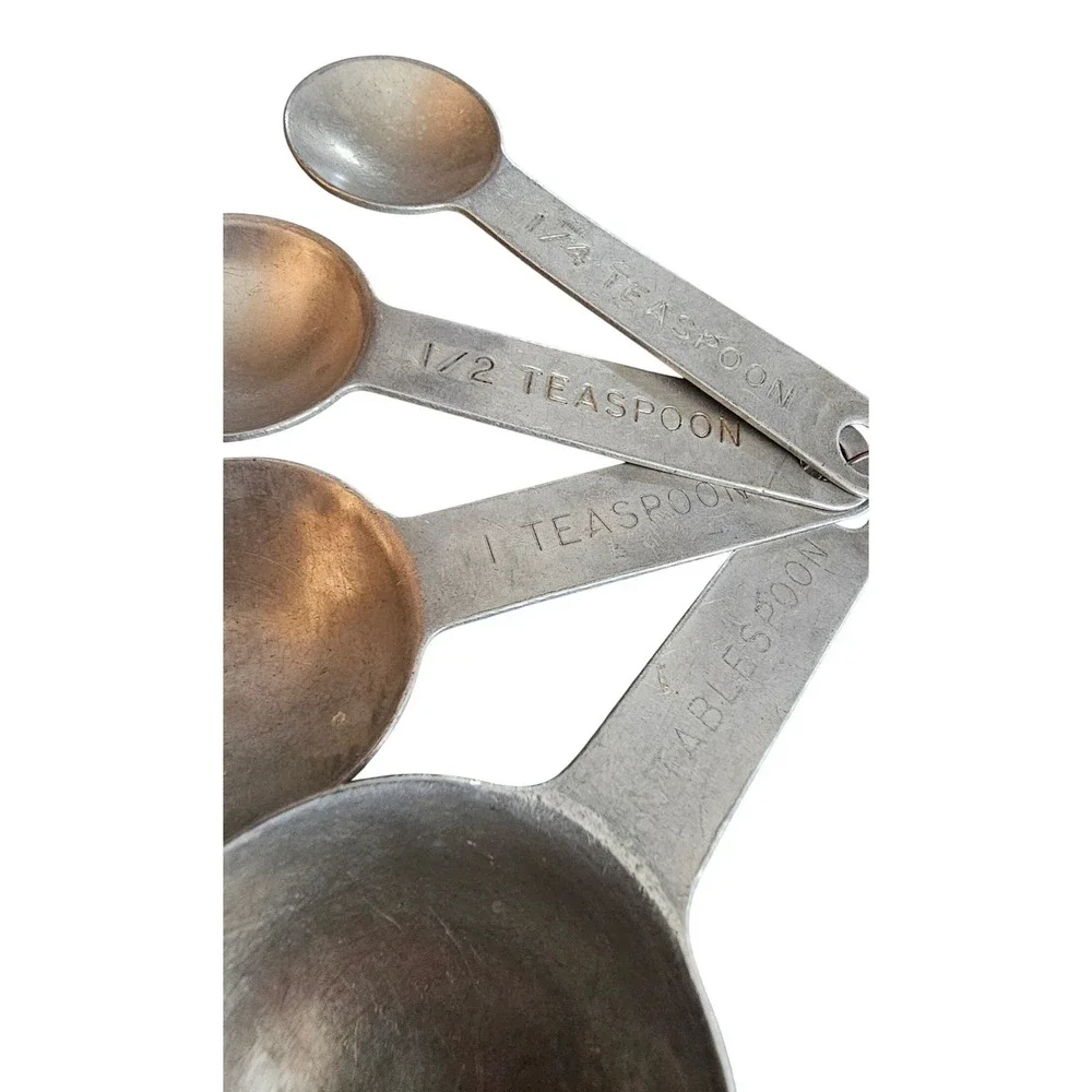 Vintage Aluminum Measuring Spoons Set 4 Piece Rustic Farmhouse Kitchen Decor
